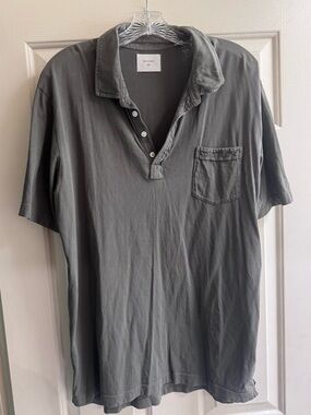 Billy Reid Slate Gray Short-Sleeve Polo with Chest Pocket